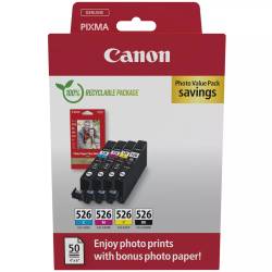 Tusz oryginalny Canon CLI-526BKCMY 4540B019 BLA/CYA/MAG/YEL 9,0ml + papier fotograficzny