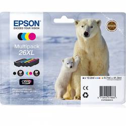 Atrament oryginalny Epson 26XL T2636 BLA 12,2ml 500str, CYA/MAG/YEL 9,7ml 700str